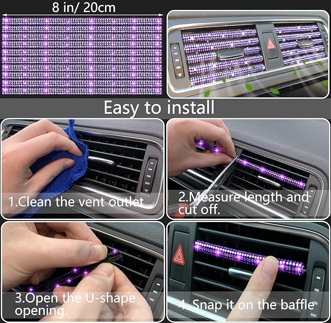 NBTEPEM 27 PCs Purple Violet Bling Car Accessories Set for Women, Steering Wheel Covers Universal Fit 15 Inch, Bling License Plate Frame, Bling Phone Holder, Bling Car Coasters