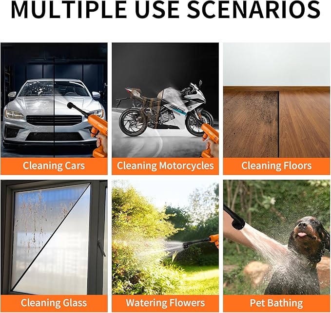 Cordless Pressure Washer,1200PSI Portable Power Washer with 4Ah Battery&Charger,6-in-1 Nozzle,5 Meter Hose,Handheld High-Pressure Car Washer for Cars/Yard/Home/Floor (Orange)