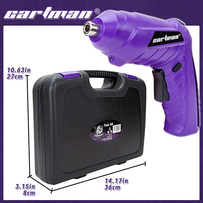 CARTMAN 149-piece Tool Set with Purple Cordless Screwdriver Essential Household Tool Box Hand Tool Kit