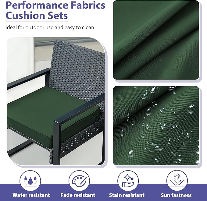 IPYNBAP Outdoor Chair Cushions Set of 4 -Waterproof Outdoor Seat Cushions for Patio Furniture, Patio Chair Cushion with Handle and Ties, Out Door Chair Pads,19x19x3-Square, Forest Green