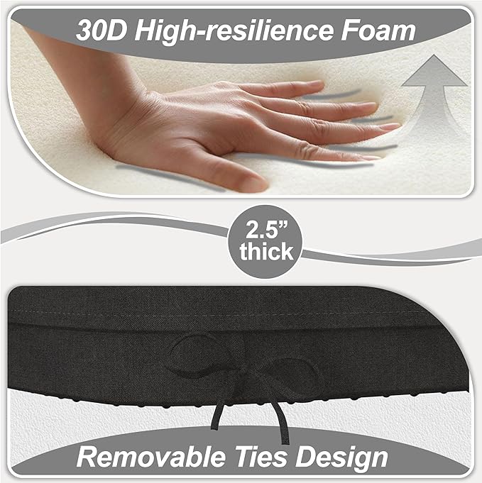 17'' x 16'' x 2.5"Thick Chair Cushions for Dining Chairs, 6 Pack WaterProof Easy Clean Kitchen Chair Pads with Ties and Non-Slip Backing - 30D High Elastic Foam Soft Kitchen Chair Cushions