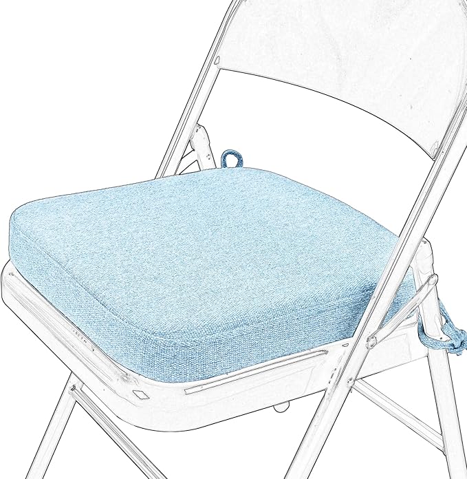 SINOSSO Memory Foam Chair Cushion for Folding Chair 1 Pcs, Thickened 2" Square Kitchen Chair Pad with Ties, Indoor Non-Slip Dining Chair Seat Cushion (1 Piece, Water Blue)