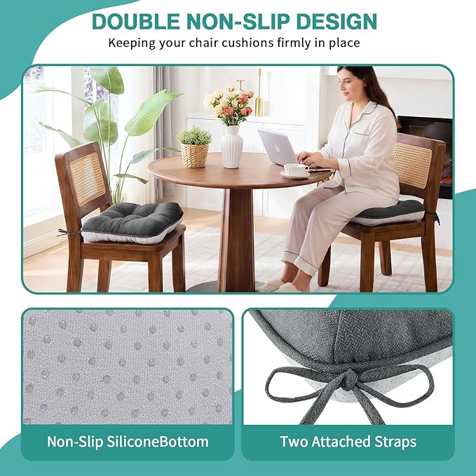 BETU Chair Cushions for Dining Chairs,3.5" Thick Kitchen Table Chair Pads with Ties,Non Slip Backing and Covers,Seat Cushion for Dining Room,Bar,Patio Chairs,18"X18"X3.5"