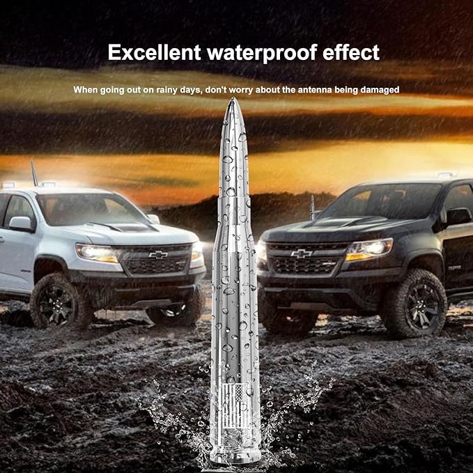 Car Truck Antenna with Tire Valve Caps American Flag Short Replacement for GMC Sierra Chevy Silverado Dodge Ram 1500 2500 3500 Ford F150 F250 F350 Super Duty Raptor Accessories, Chrome