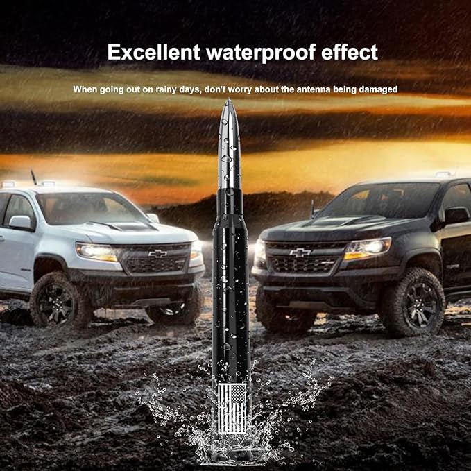 Car Truck Bullet Antenna with Tire Valve Caps American Flag Universal Short Replacement for GMC Sierra Chevy Silverado Dodge Ram 1500 2500 3500 Ford F150 F250 F350 Super Duty Raptor Accessories Silver