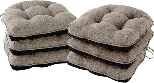 IPYNBAP Chair Cushions for Dining Chairs Set of 6, Kitchen Chair Cushions, Chair Pads with Ties and Non Slip Backing, Tufted Memory Foam Seat Cushion 6 Pack, 15.5" x 15.5" x 4", Khaki