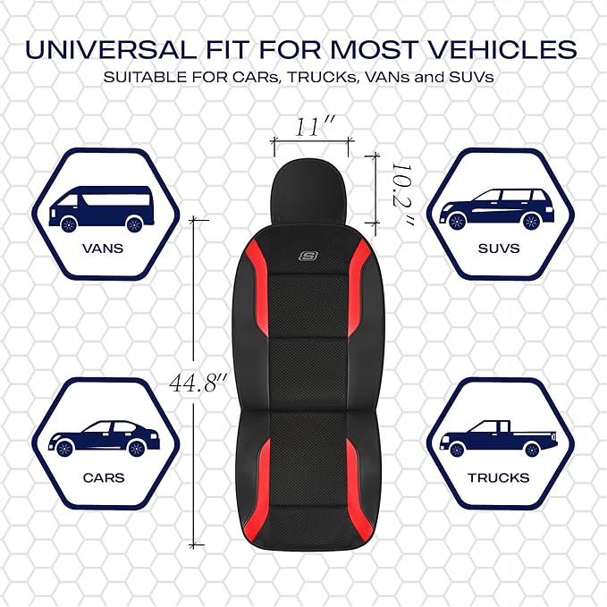 Skechers Memory Foam Car Seat Covers, Air Cool Mesh Thick Seat Covers, Car Seat Covers Front Seats Airbag Compatible, Automotive Comfort & Protection for Most Cars,Vans,Trucks, SUVs,Red