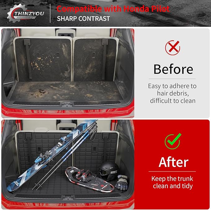 Trunk Mat Compatible with 2023-2026 Honda Pilot Cargo Mat Cargo Liner Trunk Liner Back Seat Cover Protector TPE All Weather 2025 Pilot Accessories (Trunk Mat with Backrest Mat)