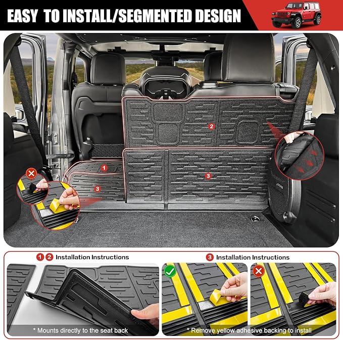 Seat Back Cover Compatible with 2018-2025 Jeep Wrangler JL Unlimited 4 Door 4X4, Cargo Mat All-Weather Protection Cargo Liner Rear Trunk Liner for 2024 Jeep Wrangler JL/JLU Accessories