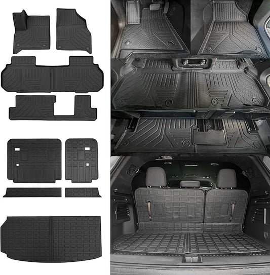 Rongtaod 8 Seats Floor Mats Compatible with 2024 2025 2026 Chevrolet Traverse GMC Acadia Trunk Mat Cargo Mat Cargo Liner All Weather Chevy Traverse Accessories (Floor Mats+Trunk Mat+Backrest Mats)