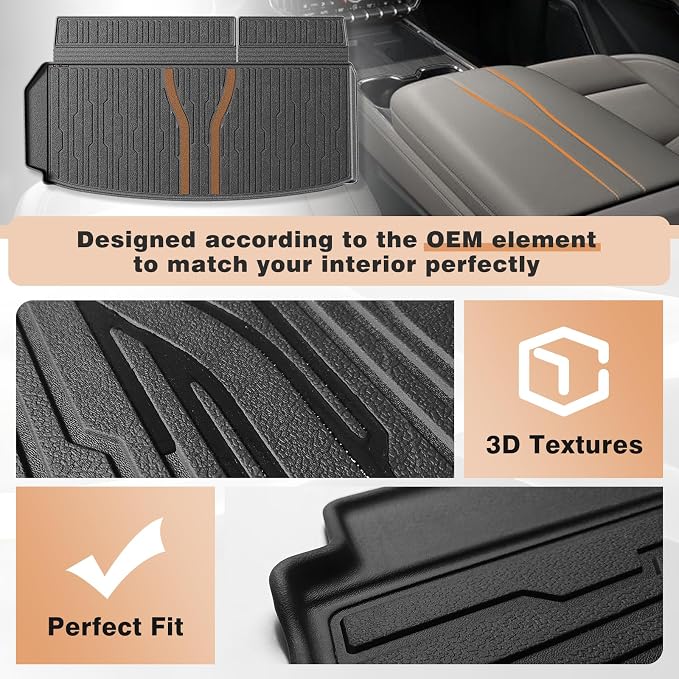 TripleAliners Floor Mats&Trunk Mat All Weather Car Liners Compatible with 2024+GMC Acadia/Chevy Traverse&2025+ Buick Enclave Accessories TPE Custom Fit Full Set Liners Protection(Floor Mats+Trunk Mat)