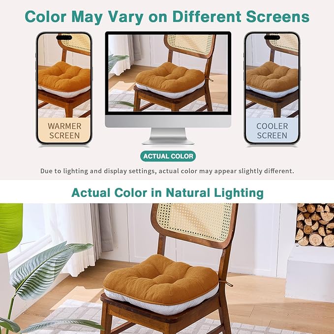 BETU Chair Cushions for Dining Chairs Set of 4,Thick Kitchen Table Chair Pads with Ties,Non Slip Backing and Covers, Seat Cushion for Dining Room,Bar,Patio Chairs,15.5"X15.5"X3.5"