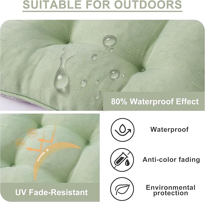 Battilo Chair Cushions Set of 4 for Dining Chairs, Seat Cushions for Kitchen Chairs with Non-Slip Backing, Indoor/Outdoor Waterproof Chair Seat Pads with Ties, 15.5"x15.5"x4", Sage Green
