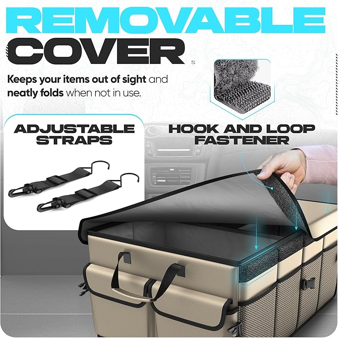 FORTEM Trunk Organizer For SUV Car Trunk Organizer, Foldable Storage, Car Accessories for Women Men, Collapsible Bag, 600D Oxford, Non Slip Bottom, Straps, Soft Cover (50L)