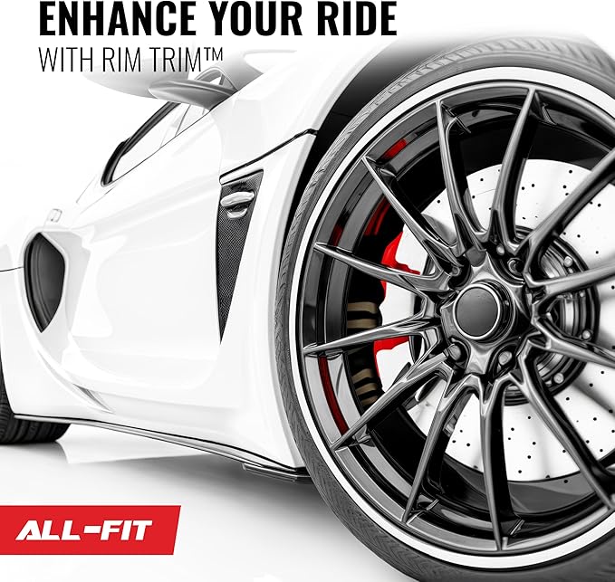 All-Fit Automotive Rim Trim – Durable DIY Car Exterior Accessories for Curb Rash Protection – Fits Up to Four 24” Wheels – Flexible, Durable Wheel Rim Protector (3/8″ width/White)
