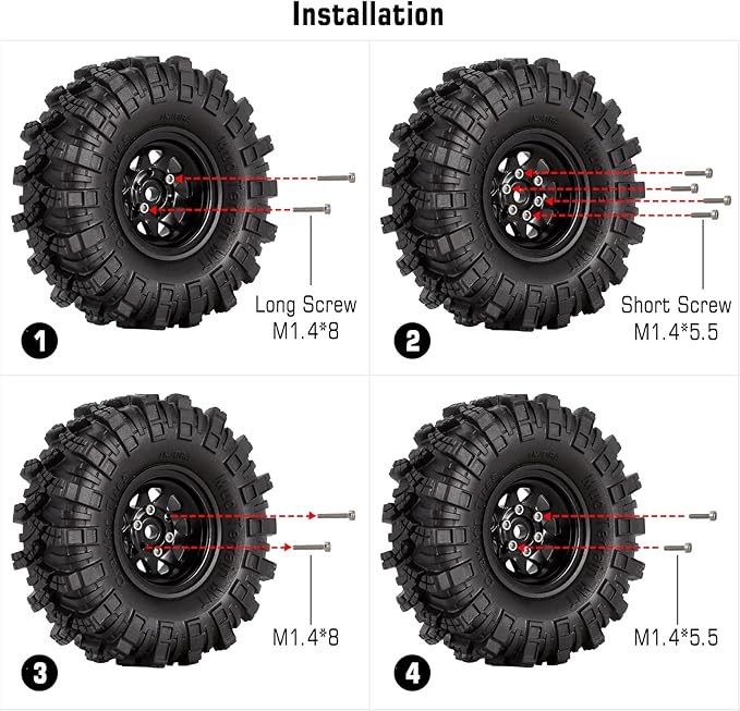 INJORA 1.0 Beadlock Wheel Mud Tires Set Deep Dish 1.0" Wheels Tires for 1/18 TRX4M Axial AX24 SCX24 Gladiator Deadbolt Bronco C10 JLU Upgrade Parts（Grey）