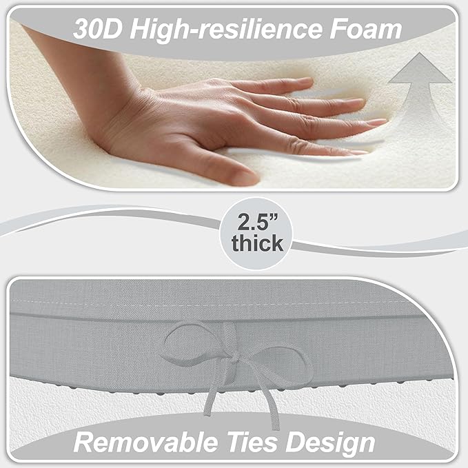 17'' x 16'' x 2.5"Thick Chair Cushions for Dining Chairs, 4 Pack WaterProof Easy Clean Kitchen Chair Pads with Ties and Non-Slip Backing - 30D High Elastic Foam Soft Kitchen Chair Cushions