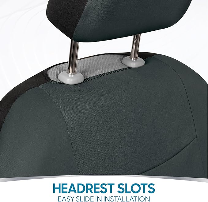 BDK PolyPro Car Seat Covers Full Set in Solid Charcoal – Front and Rear Split Bench Seat Covers for Cars, Easy to Install, Accessories for Auto Trucks Van SUV