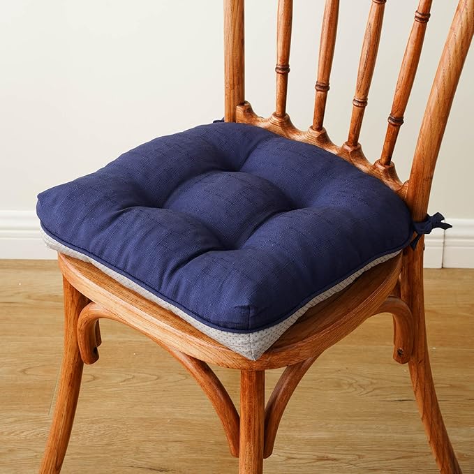Battilo Chair Cushions Set of 2 for Dining Chairs, Seat Cushions for Kitchen Chairs with Non-Slip Backing, Indoor/Outdoor Waterproof Chair Seat Pads with Ties, 15.5"x15.5"x4", Navy