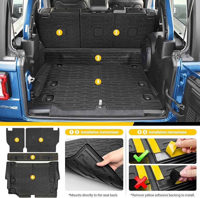 Cargo Mats for 2021-2025 Jeep Wrangler JL 4XE Trunk Mat with Backrest Liner All Weather TPE Protector Rear Back Seat Mats for 2021 2022 2023 2024 2025 Wrangler JL 4XE 4 Door Accessories