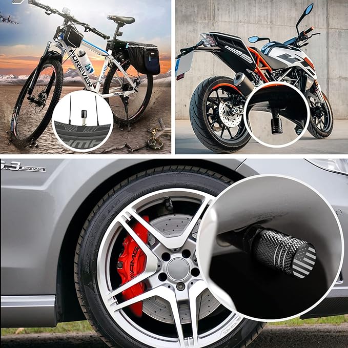 Tire Valve Stem Caps for Car Tire Cap 5 Pack Corrosion Resistant Leak-Proof Premium Alloy American Flag Universal for Car Bike Truck Motorcycle Black