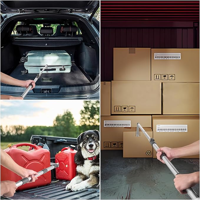 Truck Cargo Grabber, Telescoping Pickup Truck Bed Retriever Tool with Two Hooks, Extends 4.1-5.8 Ft, Non-Slip Rubber Handle, Lightweight and Durable for Easy Item Retrieval
