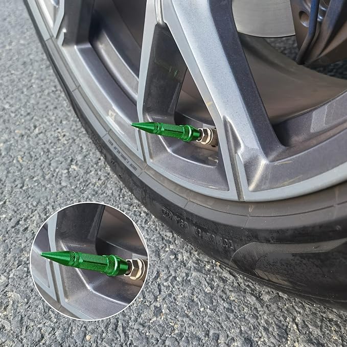 SINGARO 60mm Spiked Valve Caps,Aluminum Alloy Dustproof and Waterproof Tire Valve Stem Caps, Suitable for Cars, Trucks and Motorcycles (4PCS Green)