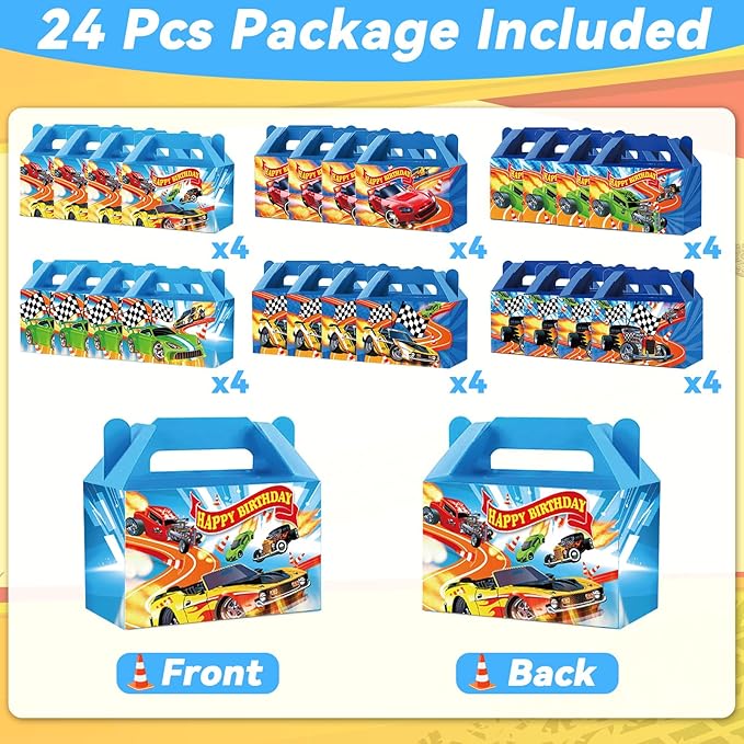 12Pcs Race Car Party Treat Boxes Hot Car Gift Box Birthday Supplies Wheels Wild Goodie Gift Boxes Race Cars Favor Box for Kid Boy Wheels Cars Birthday Baby Shower Game Party Decoration Blue