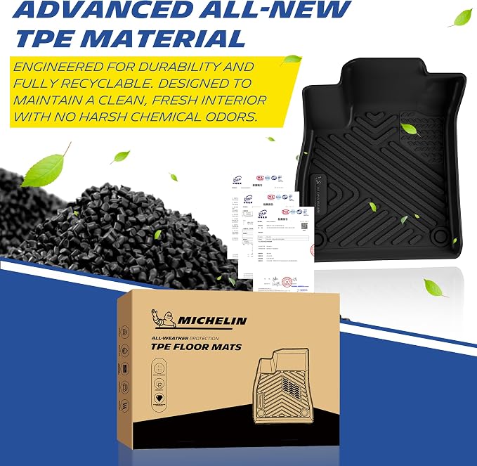 Michelin Vehicle Mats, Premier Series All-Weather TPE Custom Fit Liner for Honda Accord Gasoline & Hybrid 2018-2022 Floor Mats B(3 Piece)