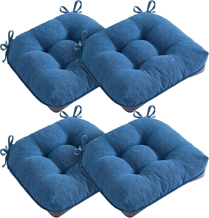 MAGIC ELEPHANT Chair Cushions for Dining Chairs, Memory Foam Kitchen Chair Cushions Set of 4, Non-Slip Thick Dining Room Chair Pads Seat Cushions, 15.5" x 15.5" x 4" (Blue)