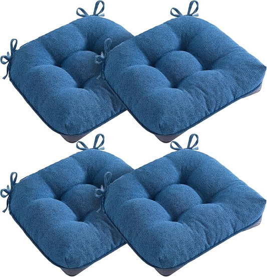 MAGIC ELEPHANT Chair Cushions for Dining Chairs, Memory Foam Kitchen Chair Cushions Set of 4, Non-Slip Thick Dining Room Chair Pads Seat Cushions, 15.5" x 15.5" x 4" (Blue)