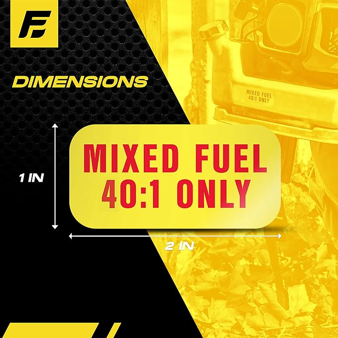 Mixed Fuel 40:1 Sticker, Gas Oil Mix Labels for Outdoor Fuel Power Equipment - Weather Proof, Extreme Stick, Commercial Grade Labelss by Fuel Stickers - USA Made (2x1 inch), 20 Labels