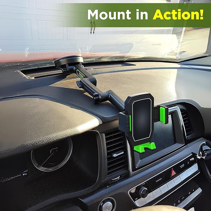 Cell Phone Mount for Truck Phone Holder for Truck Drivers - Heavy Duty Suction Cup, iPhone Holder for Dashboard Window 16.9 inch Long, for iPhone & Samsung, 18 Wheeler Trucker, Green