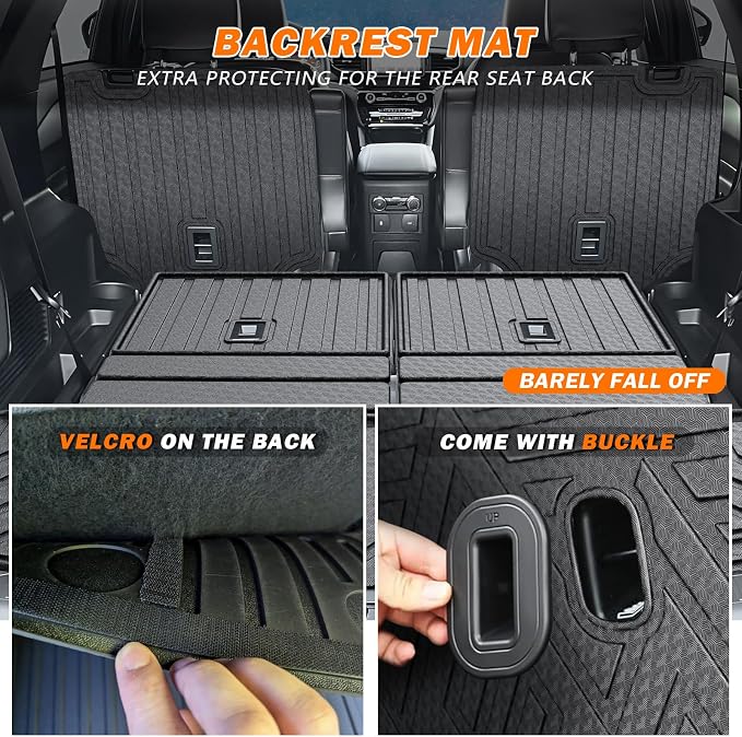 KUST Trunk Cargo Mat for Ford Explorer 2020-2025 2026 (6 Seats), TPE Rubber Rear Cargo Liner with 2nd/3rd Row Backrest Mat for Explorer Accessories All Weather Back Seat Protector Cover