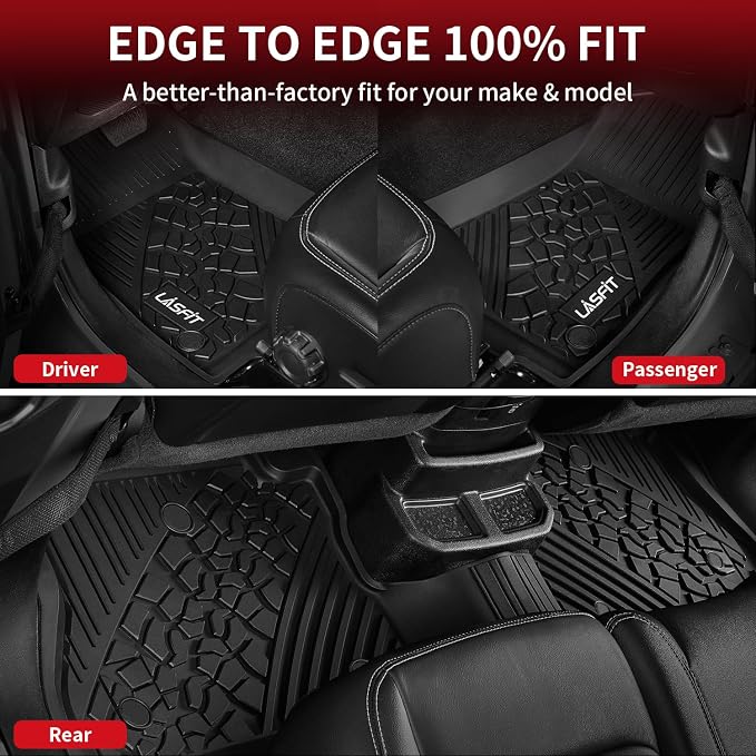 LASFIT Floor Mats & Trunk Mat for Jeep Wrangler JL 2018-2025 2026 4 Door Cargo Without SUBWOOFER (Not for JK/Not PHEV/Not 2-Door), All Weather TPE Custom Cargo Mat Fit for Flat Load Floor Gas Type