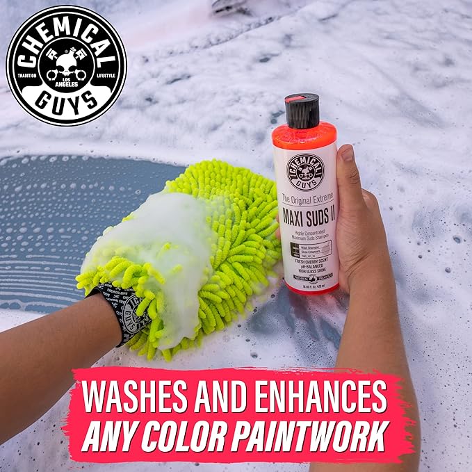 Chemical Guys CWS_101 Maxi-Suds II Foaming Car Wash Soap (Works with Foam Cannons/Guns or Bucket Washes) Safe for Cars, Trucks, Motorcycles, RVs & More, 128 fl oz (1 Gallon), Cherry Scent