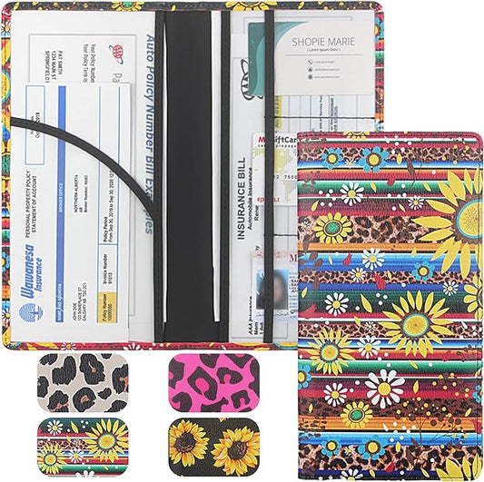 LumiMokki Premium Car Registration & Insurance Card Holder with Magnetic Shut, Vehicle Glove Box Car Organizer - For Documents, Cards, License (Sunflower A)