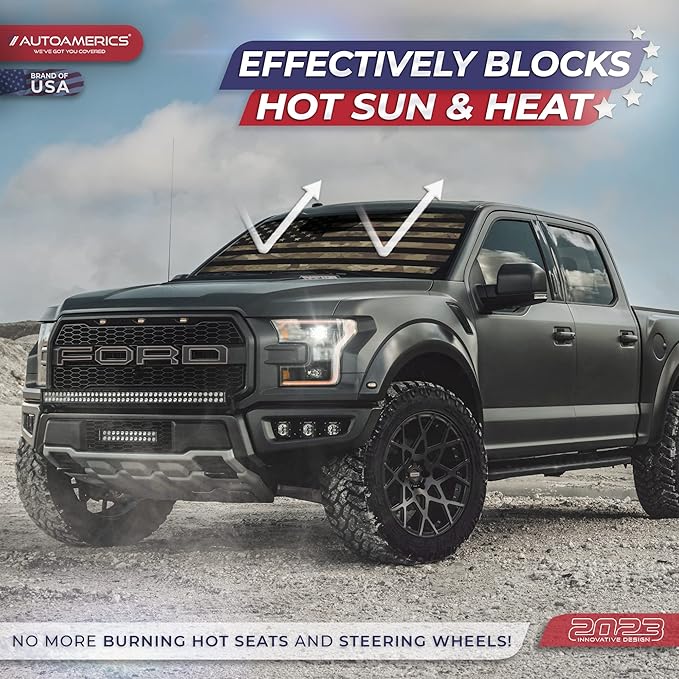 Autoamerics 1-Piece Windshield Sun Shade Dark Camo American Flag USA Design - Foldable Car Front Window Sunshade for Most Sedans SUV Truck - Blocks Max UV Rays and Keeps Your Vehicle Cool - Large