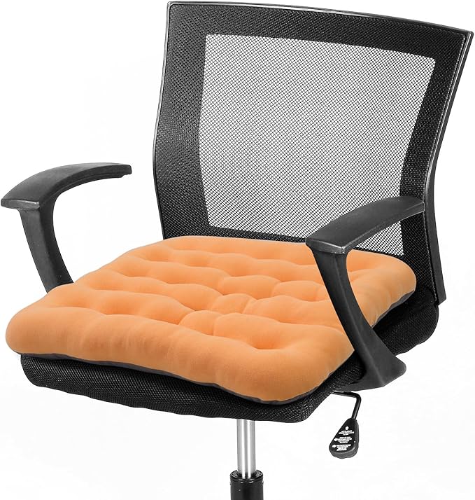 BUYUE Good Support Office Chair Cushion Padded, Soft Velvet Comfortable Non-Slip Seat Cushion for Computer Desk Kitchen Chair (1 Count, Orange)