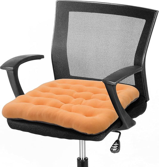 BUYUE Good Support Office Chair Cushion Padded, Soft Velvet Comfortable Non-Slip Seat Cushion for Computer Desk Kitchen Chair (1 Count, Orange)