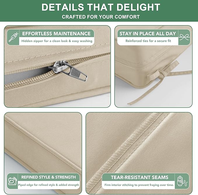 Summsun Outdoor Chair Cushions Set of 2, Waterproof Backrest and Deep Seat Cushion Set for Patio Furniture, Outdoor Sofa Replacement Cushions with Removable Cover, 24 x 24 Inch, Cream