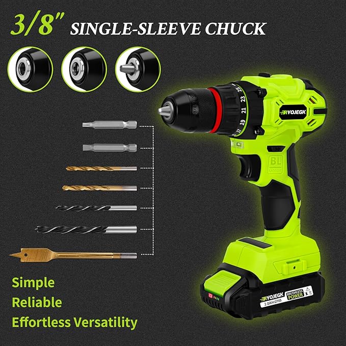 RYOJEGK Home Tool Set with Brushless Drill, 20V 119PCS Cordless Drill Tool Box with Battery, Tool Kit with Drill for Men & Woman, 24+1 Keyless Metal Chuck Brushless Drill Set for Household Repair Kit