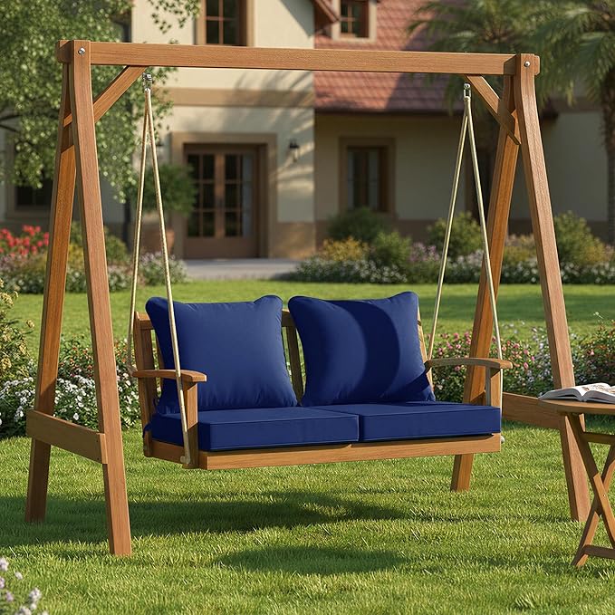 Summsun Outdoor Cushions for Patio Furniture 24 x 24 Inch, Double-Sided Waterproof Backrest and Deep Seat Cushion Set with Removable Cover, Navy, Set of 2
