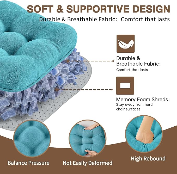 BETU Chair Cushions for Dining Chairs Set of 6,3.5" Thick Kitchen Table Chair Pads with Ties,Non Slip Backing and Covers, Seat Cushion for Dining Room,Bar,Patio Chairs,15.5"X15.5"X3.5",Teal