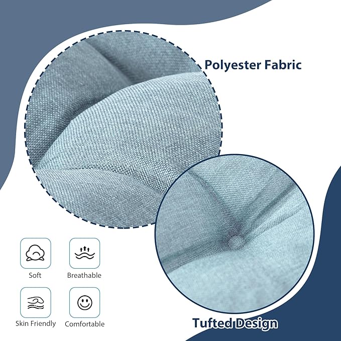 IASEAHK Chair Cushions for Dining Chairs, Seat Cushions for Kitchen Chairs, Indoor Seat Cushions with Ties, Tufted Foam Chair Pads, Non Slip Chair Cushions Set of 4, 15.5" x 15.5" x 4", Light Blue