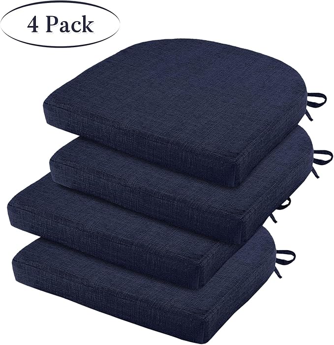 Basic Beyond Chair Cushions for Dining Chairs 4 Pack, Kitchen Chair Cushions with Ties and Non Slip Backing, 16 x 16 inches Chair Pads for Dining Chairs (Navy)