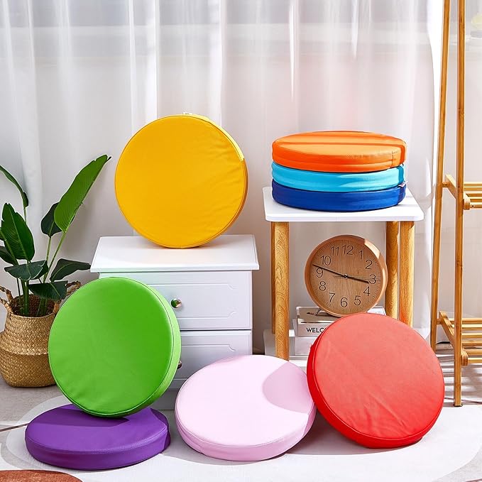 Juexica 8 Pcs Extra Thick Flexible Seating Floor Cushion Assorted Colored Floor Pillow Classroom Seat Cushion Soft Classroom Seating for Kid Learning (Classic Color,13.8 x 13.8 x 2 Inch,Round)