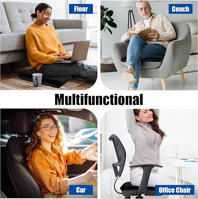 HOMBYS Tufted Furry Recliner Seat Cushion for Elderly Foam Curved Edge Large Square Seat Cushion for Office Chair, Car, Floor Pillow, No Pressure on Thighs (Black)
