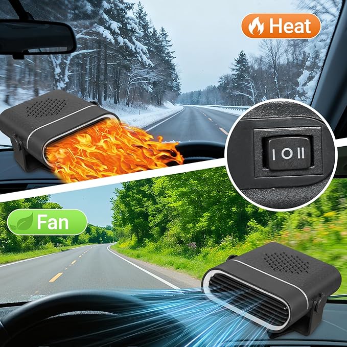 150W Portable car heater Fan, 12V Dual Mode Heater and Cooler with 360° Rotation for Quick Defrosting Defogging, for Car Truck Van SUV