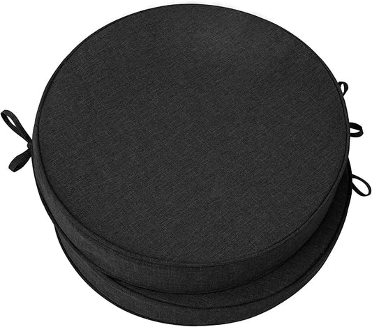 Outdoor Round Chair Cushions 18 Inch, Fade-Resistant & Water-Resistant, Bistro Chair Seat Pads for Porch Garden Balcony Patio Furniture Stools, Non-Slip Bottom, Set of 2, Black
